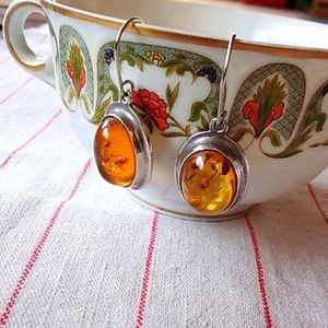 Amber and sterling silver earrings.